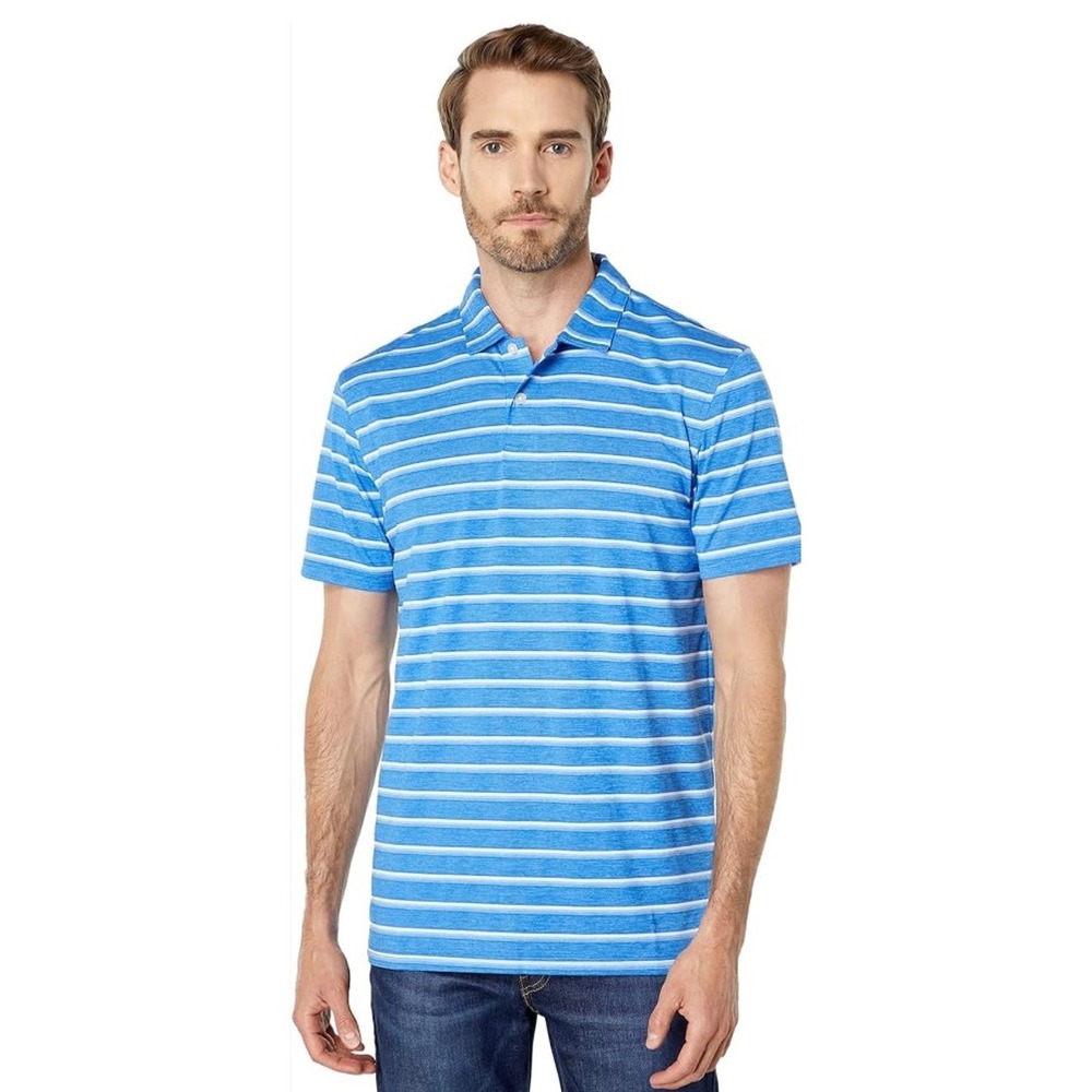 Southern Tide to Trail Mens Blue Striped Performance Polo‎ Shirt Large L
